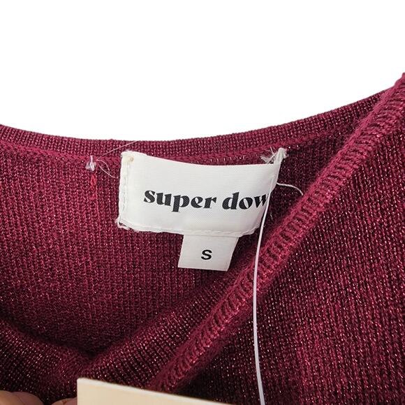 Superdown Zoe Metallic Burgundy Square Neck Ribbed Knit Unlined Dress Size Small - Picture 5 of 8